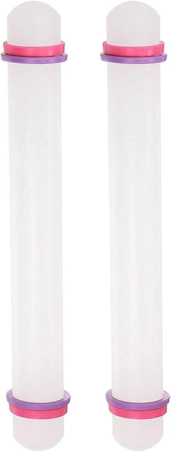 Expertly Made HARFINGTON 2pcs Fondant Rolling Pin 9 Inch x 0.98 Inch Adjustable Guide Rings Non-Stick PP Plastic Fondant Roller Dough Roller Kitchen Decorating Tools for Cookie Pastry Pizza Clay Minimalist