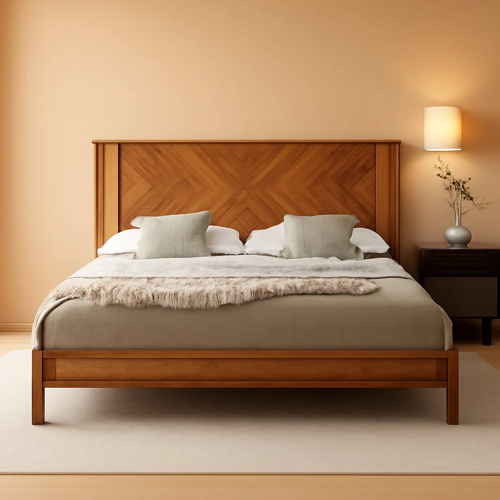 Exclusive King Bed Frame Headboard Rustic Golden Brown Durable Gloss First-Class