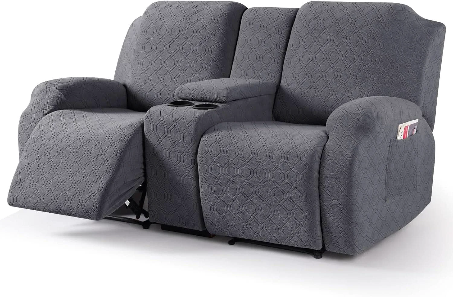 Fashionable Dark Gray Recliner Loveseat Slipcover Center Console Elite