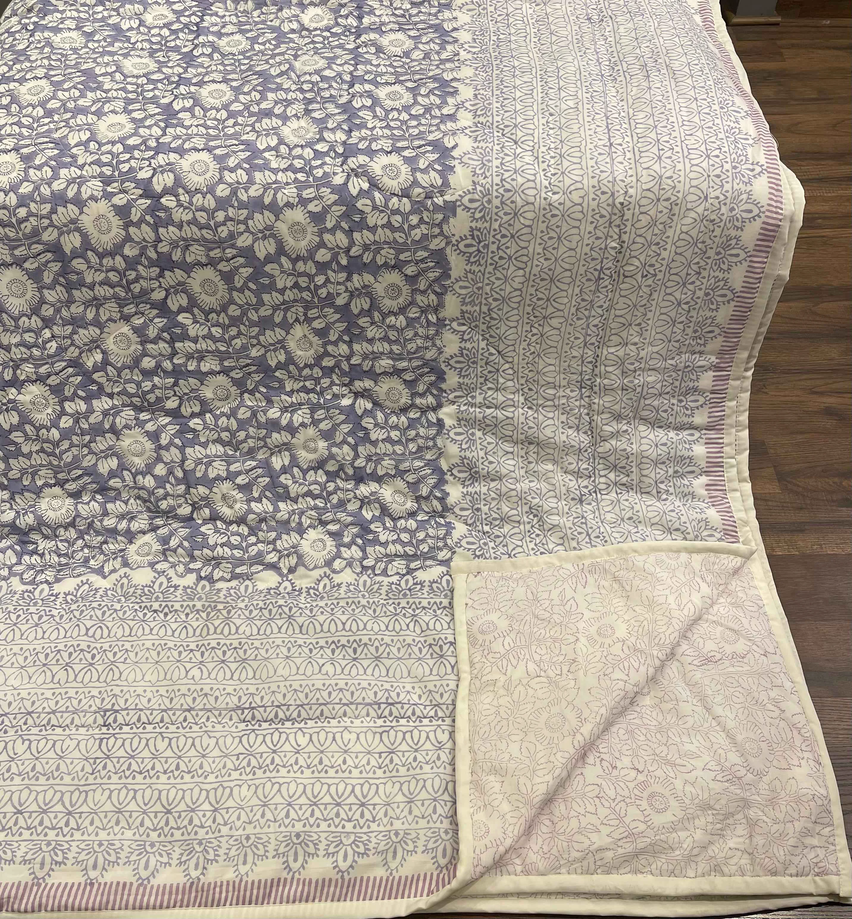 Secure Cream Sage Green Floral Jaipur Indian Hand Block Print Quilted Comforter Versatile