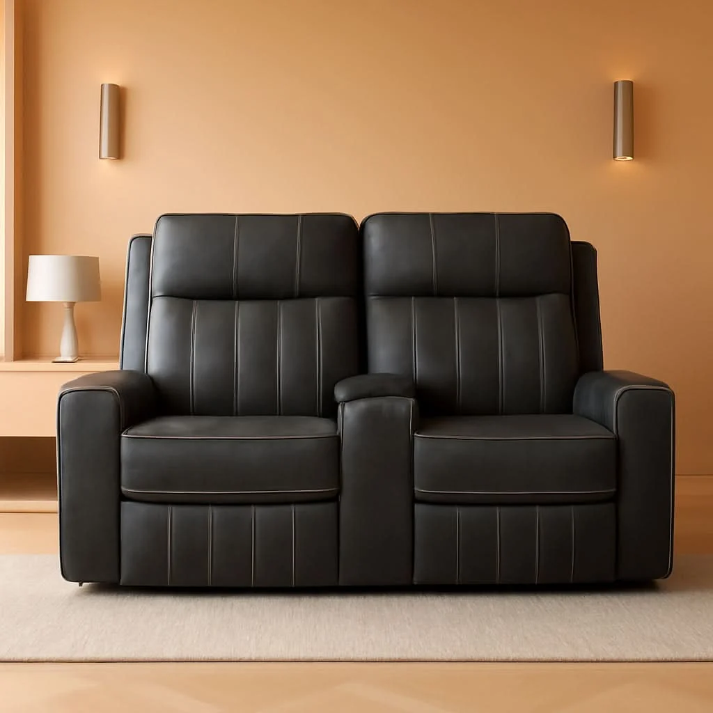 Elegant Gray Faux Leather Reclining Loveseat With Manual Recline Soft