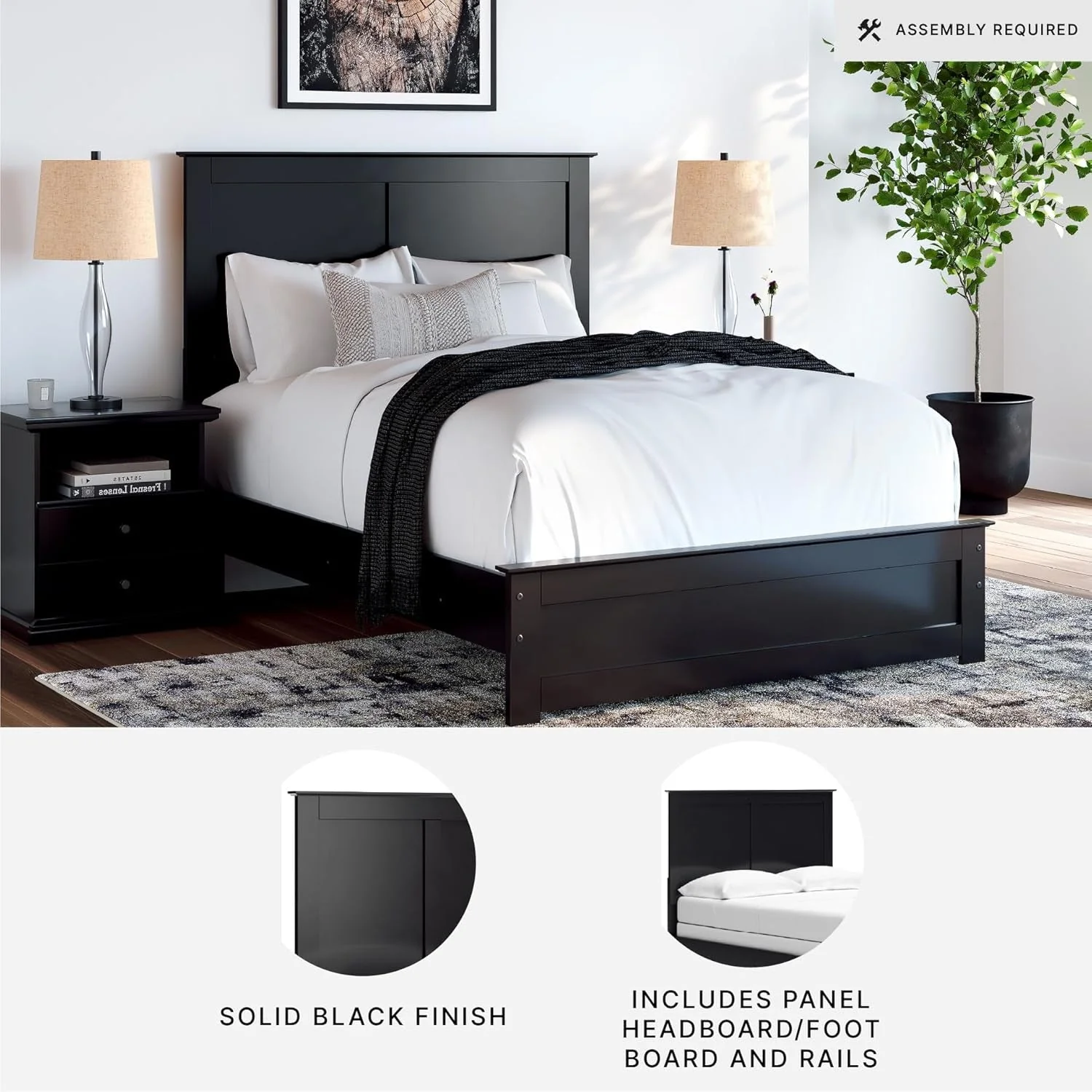 Functional Ashley Maribel Full Panel Bed Black Matte Finish Coated Pure