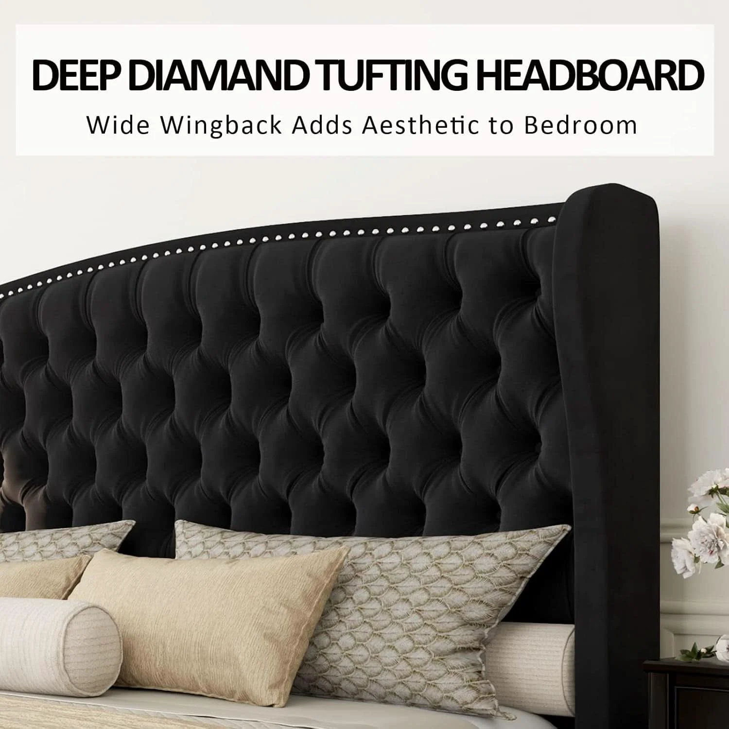Natural Queen Size Platform Bed Frame With Nailhead Trim Deluxe Organic