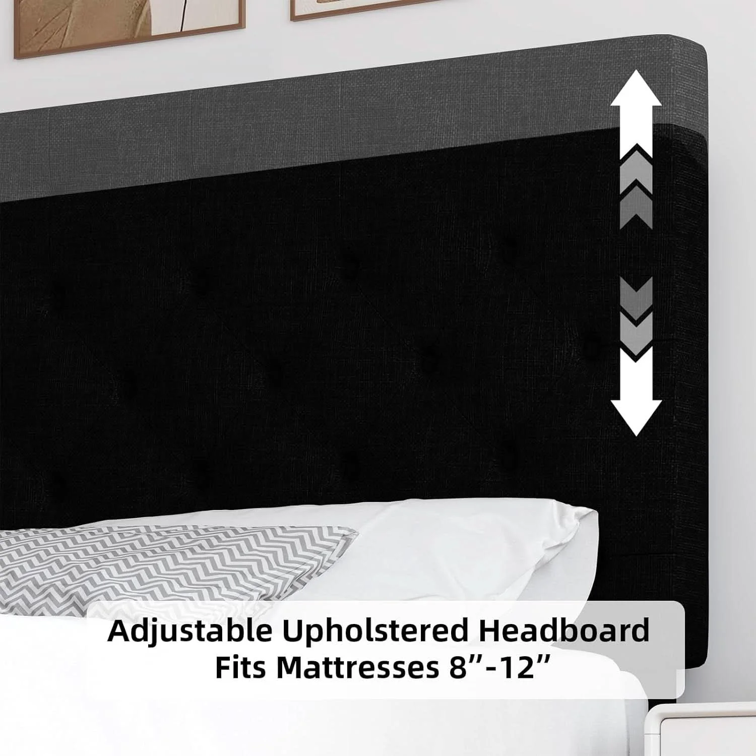 Reusable Queen Size Uphol stered Platform Bed Head board Black Finish Elegant