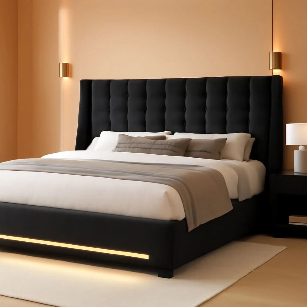 Artisan King Size Black Bed Frame Storage Drawers Charging Station Fashionable