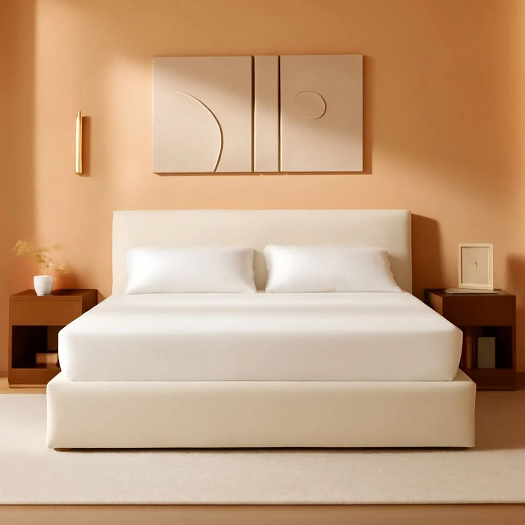 Crafted Cloud King Beige Platform Bed Frame With Plush Headboard King Size Durable