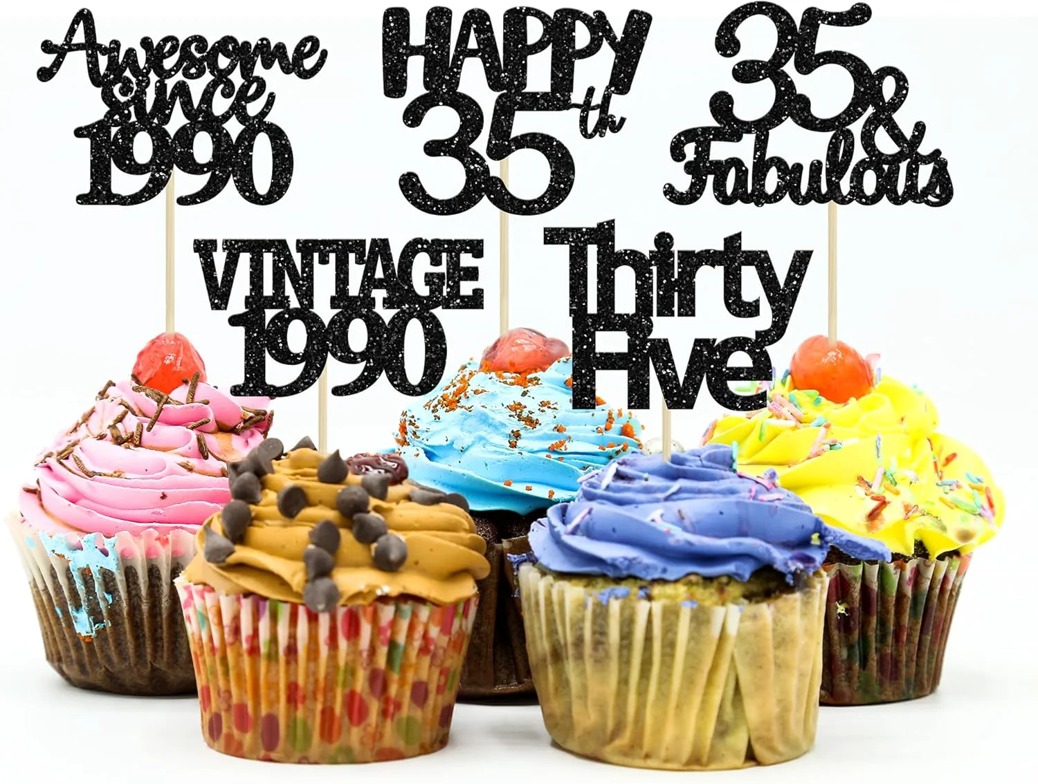 Flexible Gyufise 30 Pack Vintage 1989 Cupcake Toppers Black Glitter Thirty Five Happy 35 Cake Decorations Cheers to 35 Years Birthday Cupcake Picks 35th Excellent