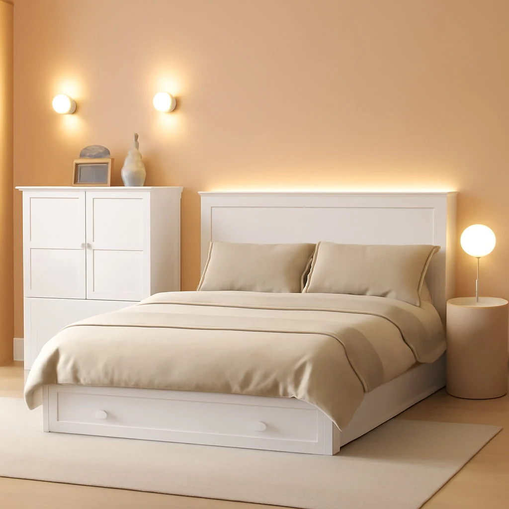Durable White Queen Murphy Bed Cabinet With USB Charging Module Proven