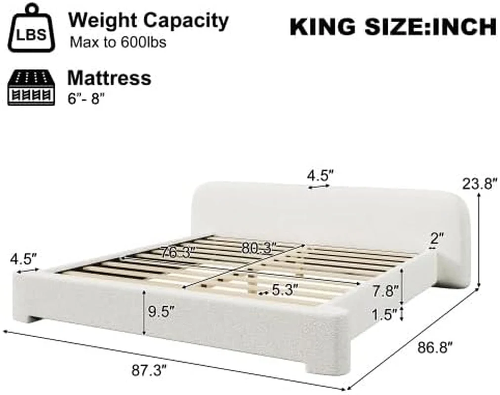 Artisan King Size Curved Headboard Platform Bed Snow White Finish Next-Generation