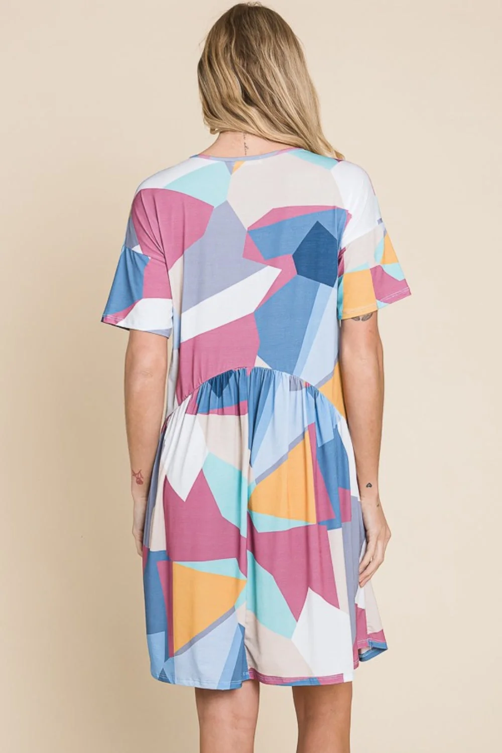 Powerful BOMBOM Ruched Color Block Short Sleeve Dress Professional