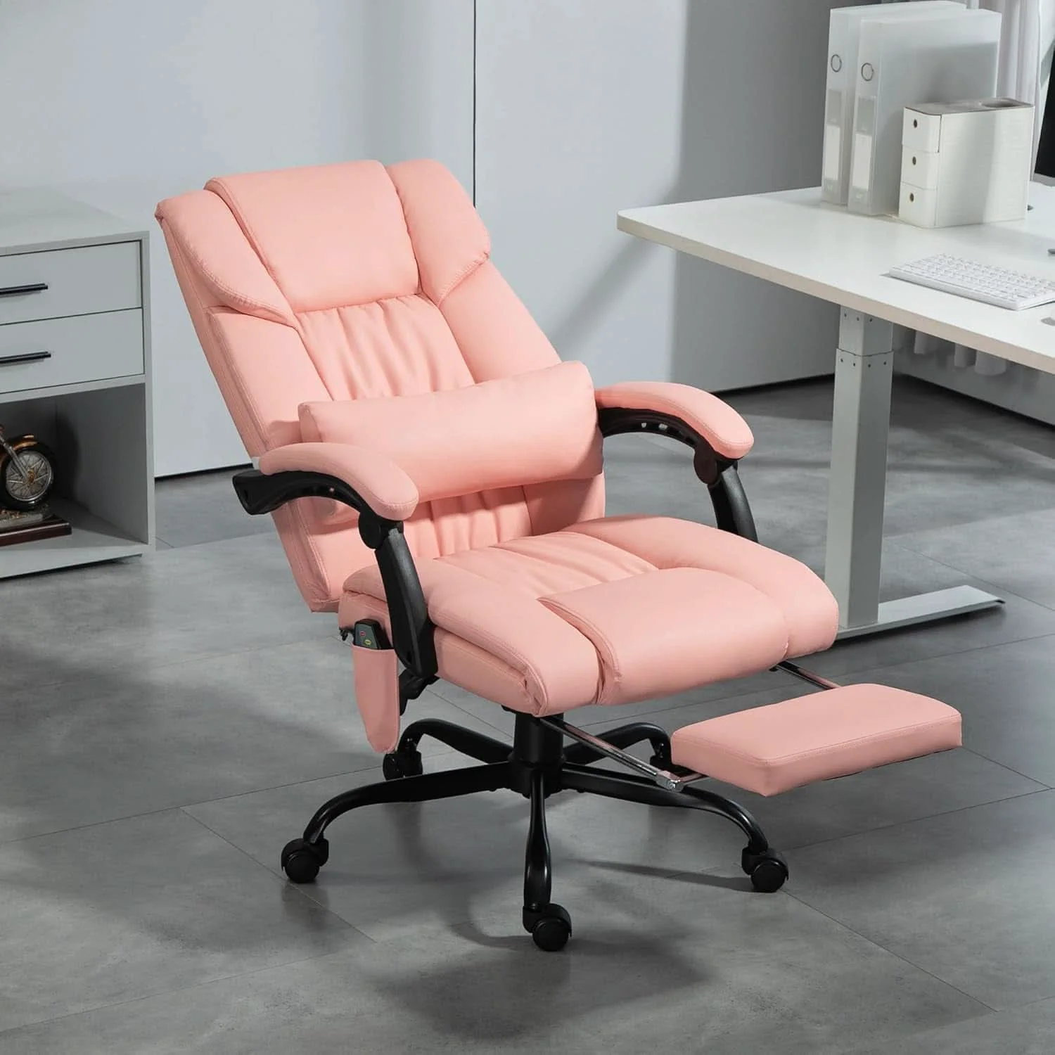 Lightweight Pink Massage Office Chair With 6 Vibration Points Footrest Convenient