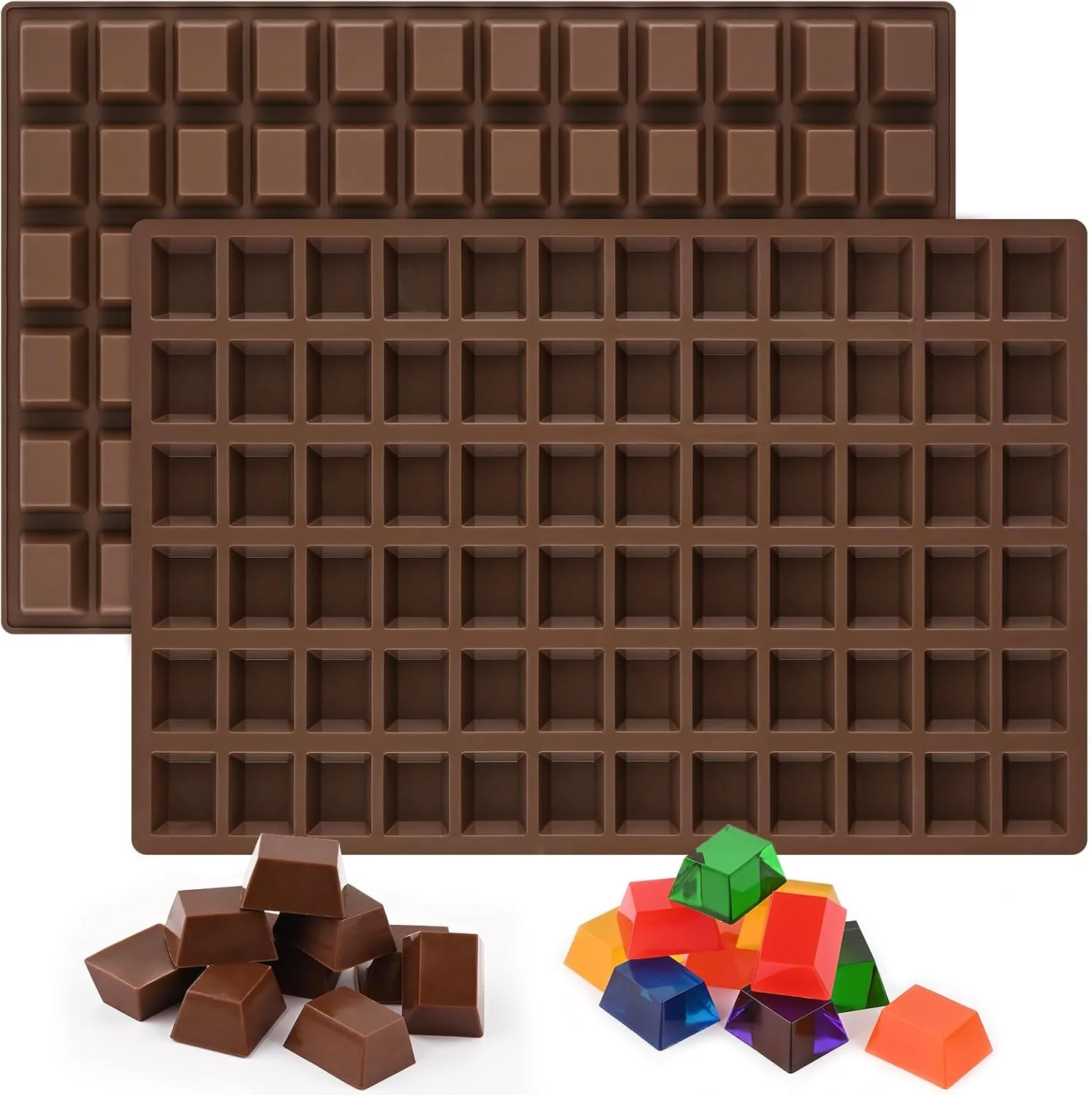 High-End Sakolla 2 Pack Square Chocolate Molds 72 Cavities Terrace Silicone Molds for Chocolate Candy Gummy Jelly Ganache Ice Cubes Brown User-Friendly