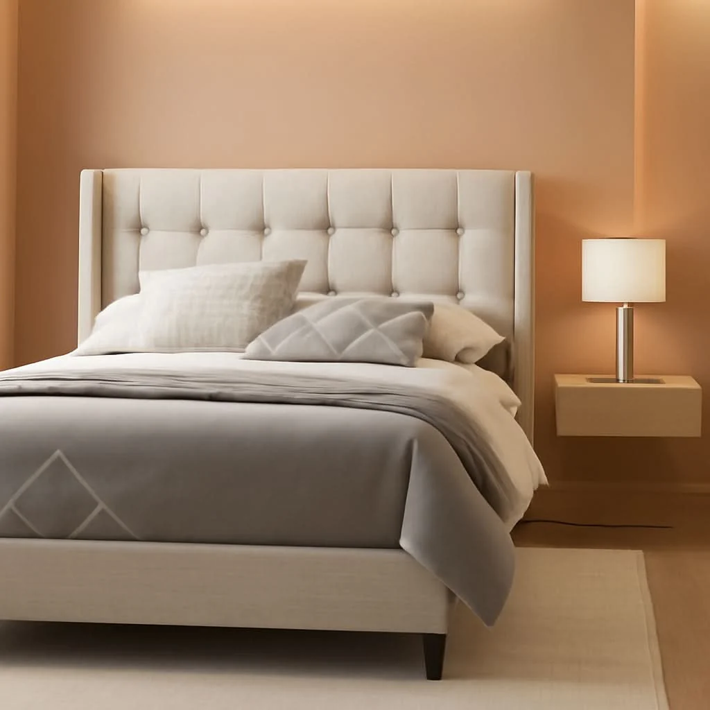 Verified Athena Upholstered Platform Bed Frame With Wing back Headboard Taupe F Superior