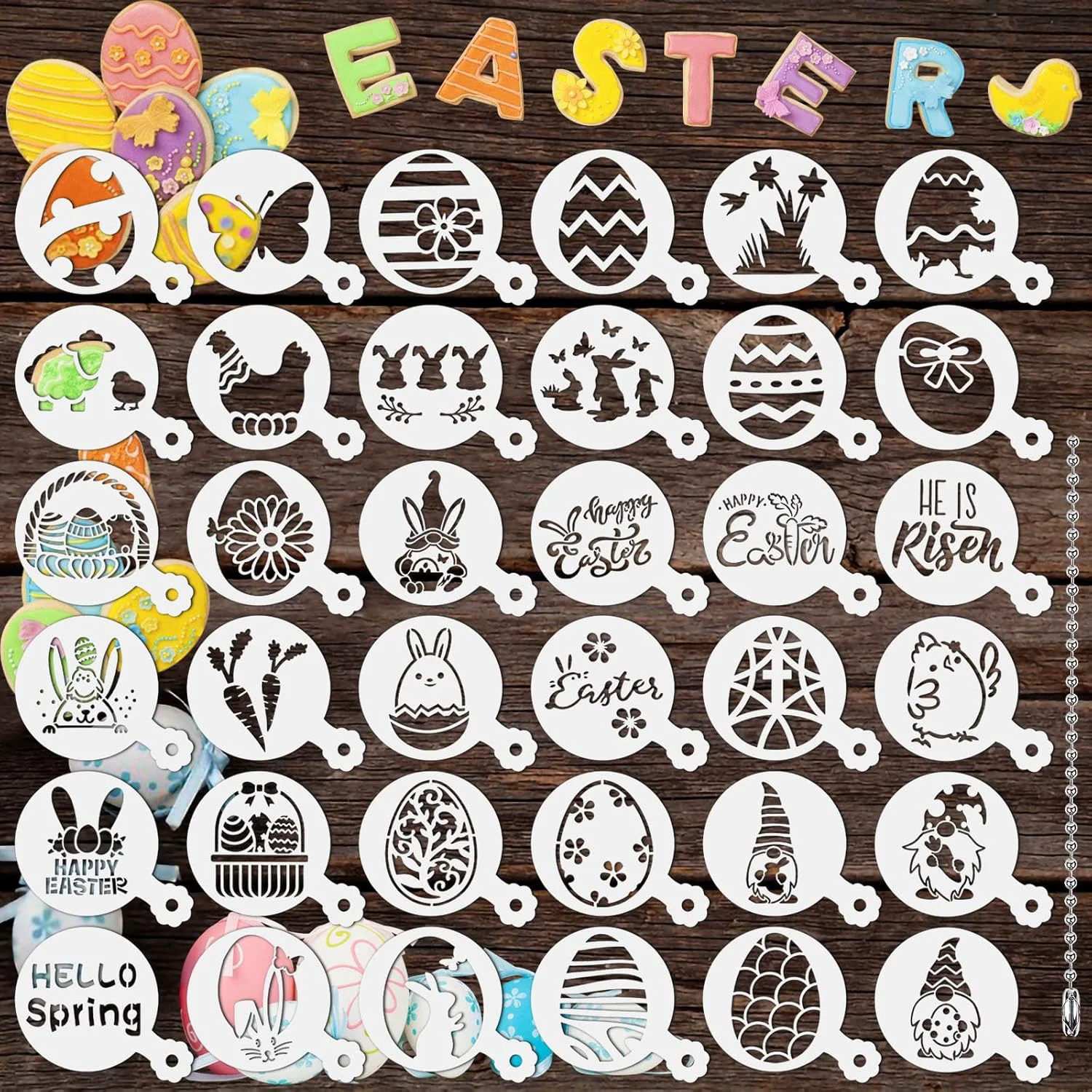 Efficient Julbear Easter Cookie Stencils 36Pcs Reusable Eggs Bunny Cookie Coffee Stencils Templates Mold Tools for Cookies Baking Painting Dessert Coffee Verified