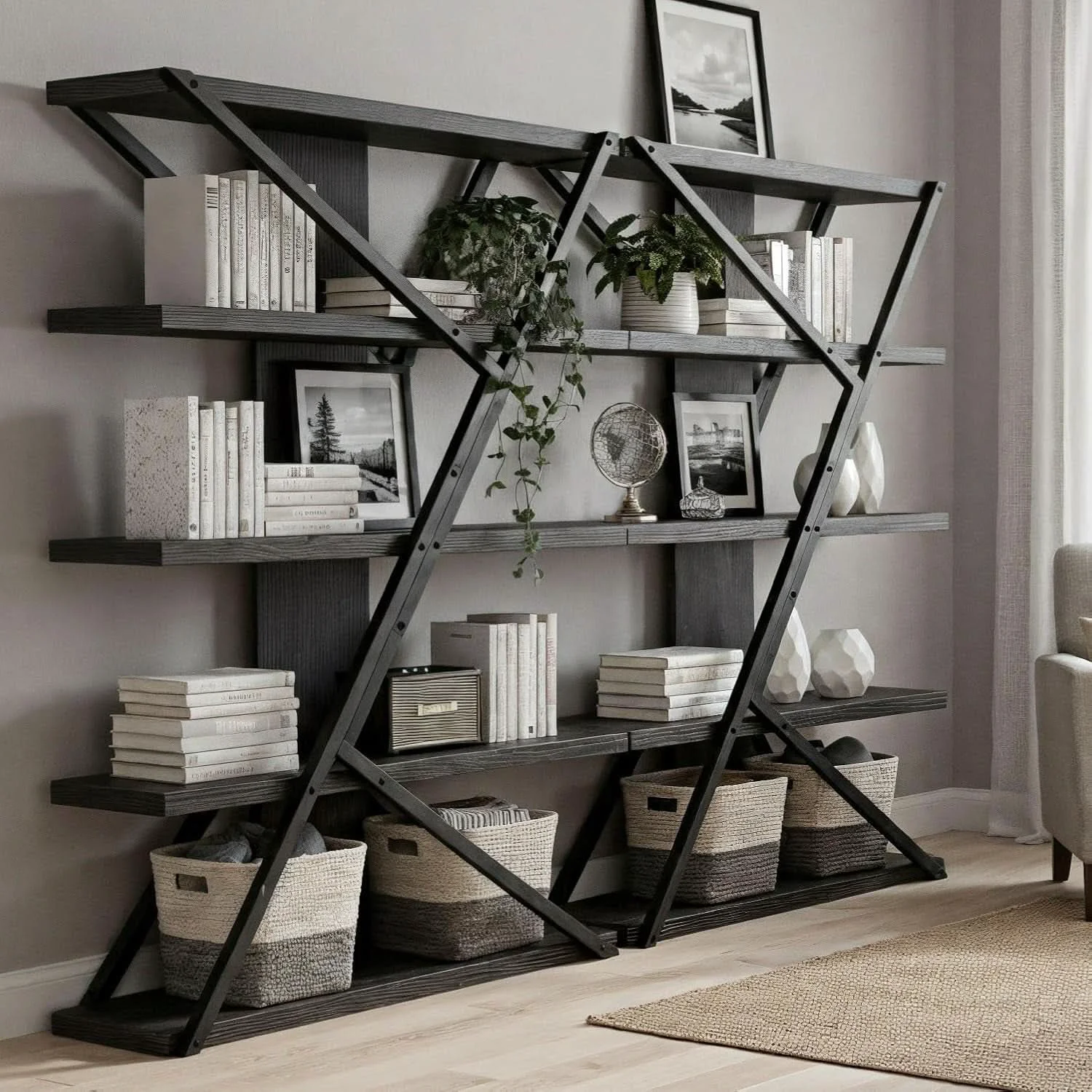 World-Class Industrial Book shelf Five Tier Solid Oak Wood Metal Safe