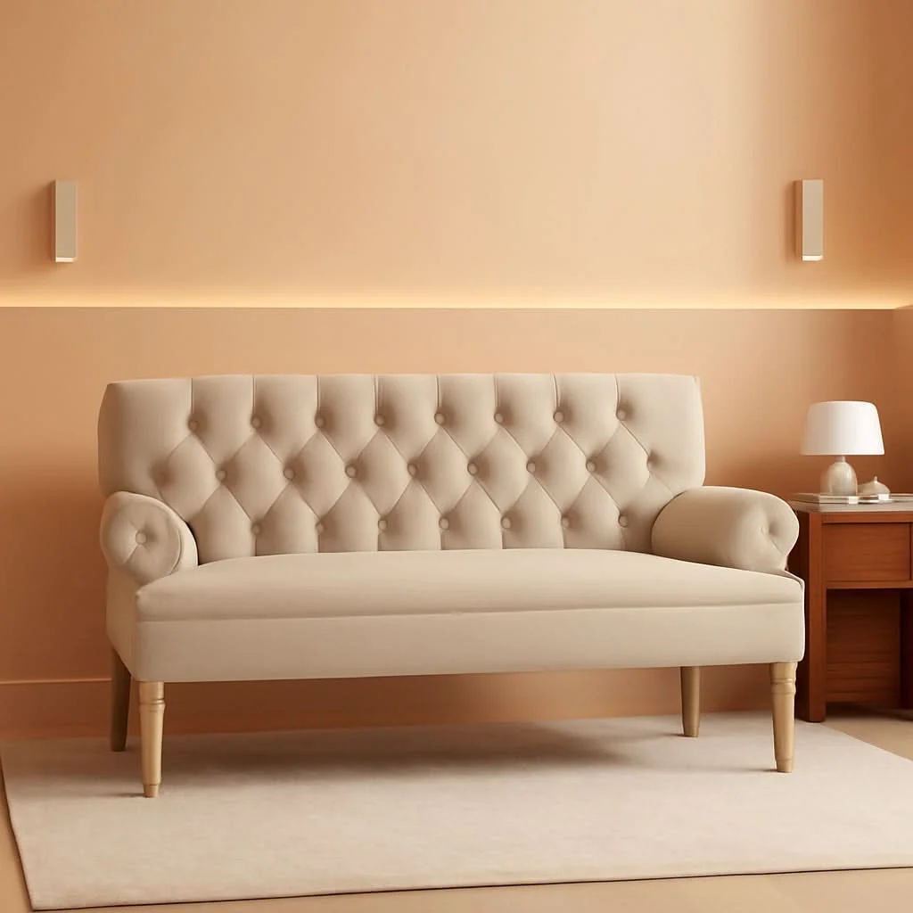 Reusable Warm Beige Loveseat Sofa Set With Tufted Back Upholstery Recyclable