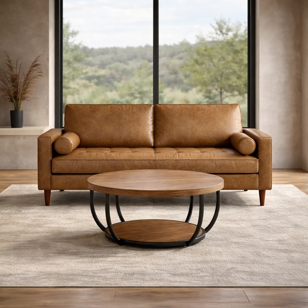 Contemporary 58 Mid Century Faux Leather Loveseat Sofa with Pillows 31 Round 2- Sophisticated