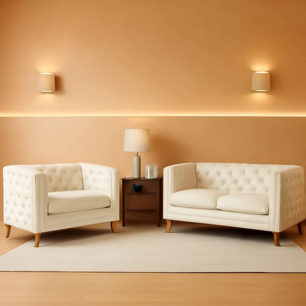 Specialty Velvet Beige 80-Inch Sofa Set With 58-Inch Loveseat And Gold Nail Head Durable
