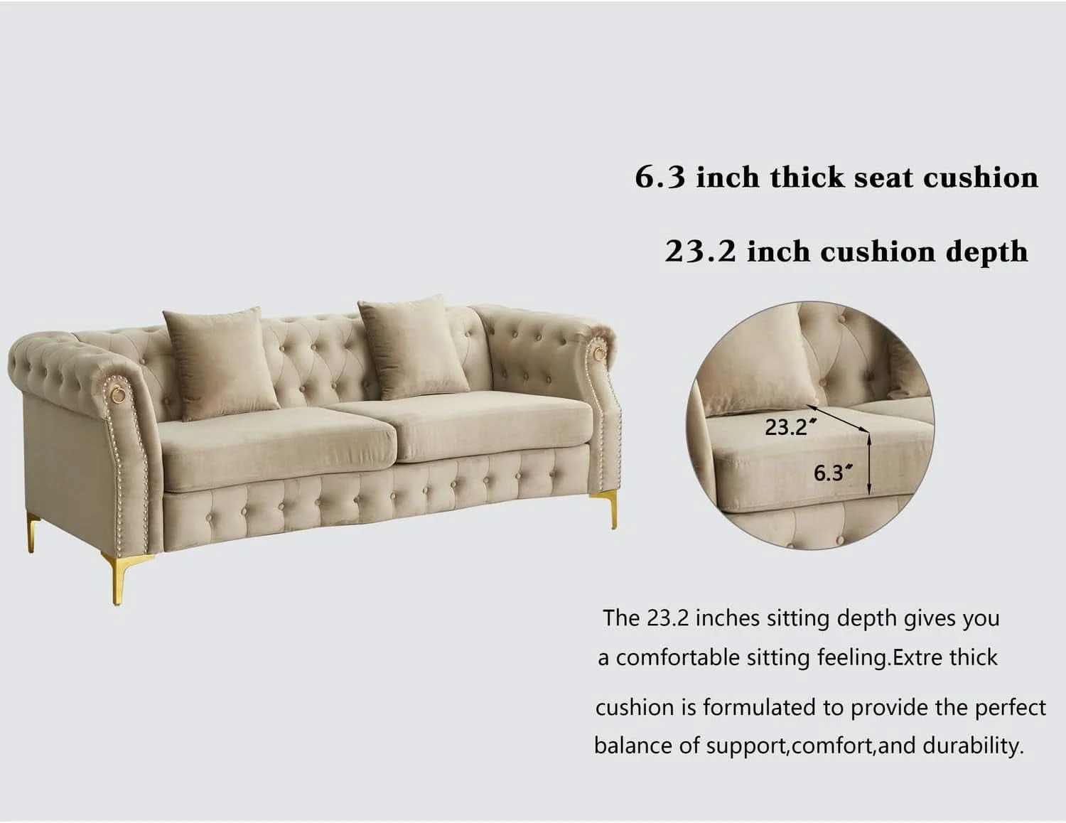 Trendy Three Piece Living Room Set Mid Century Sofa Armchair Loveseat Beige W Durable