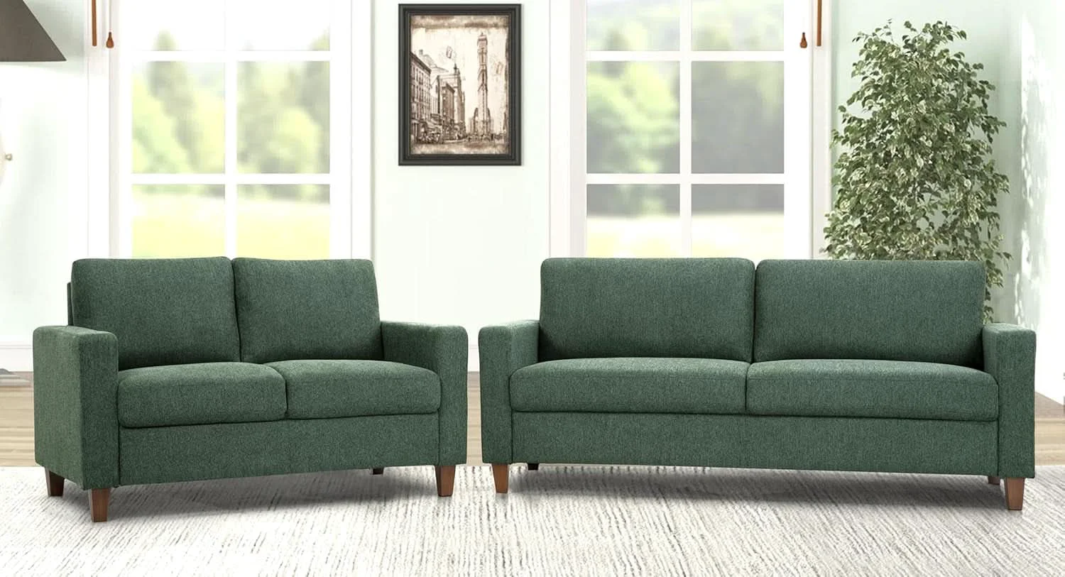 Casual Green Mid Century Modern Couch and Loveseat Set for Small Spaces Versatile