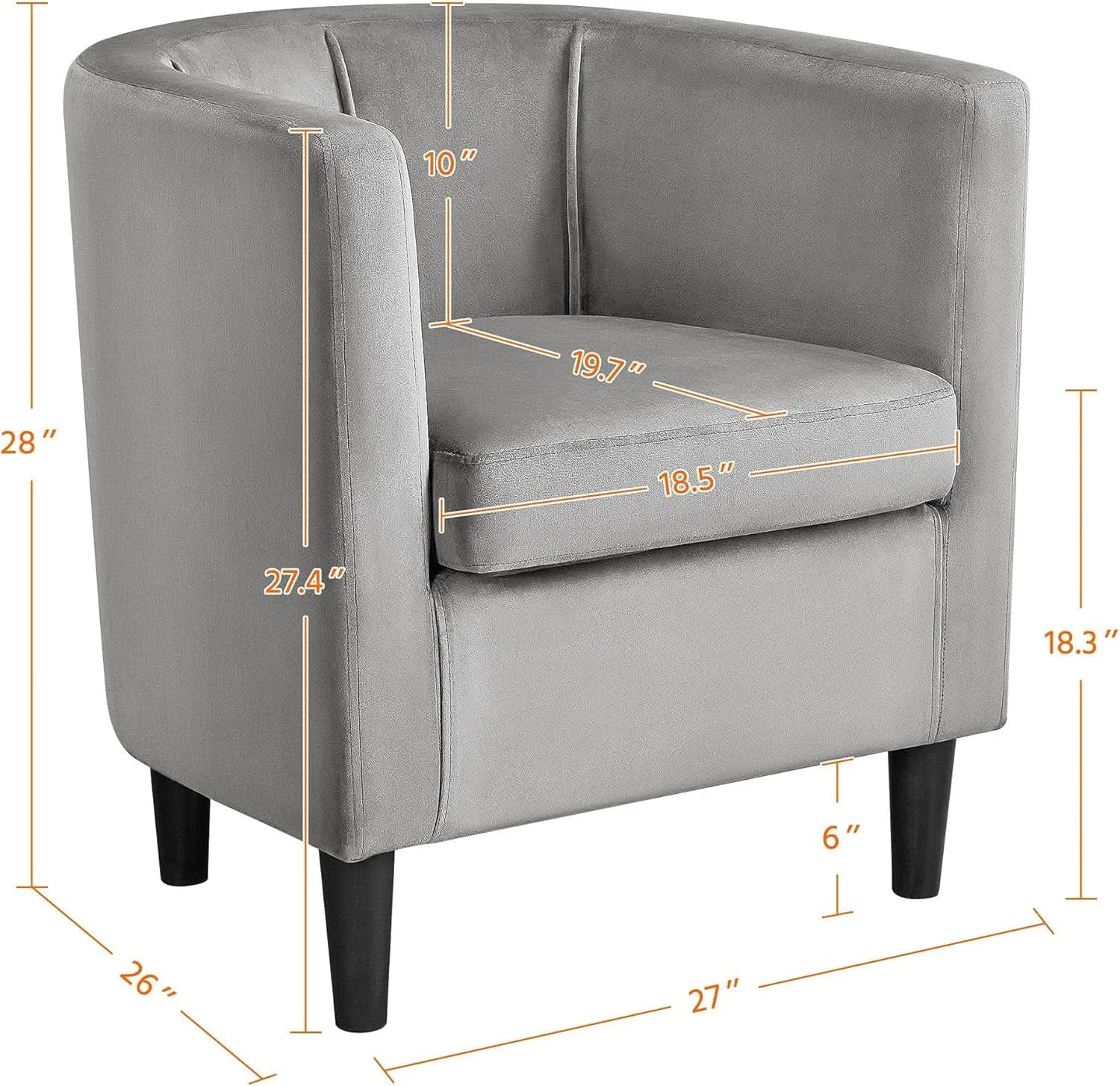 Lightweight Gray Velvet Barrel Accent Chairs Set of 2 18.5×19.7in Seats Enhanced
