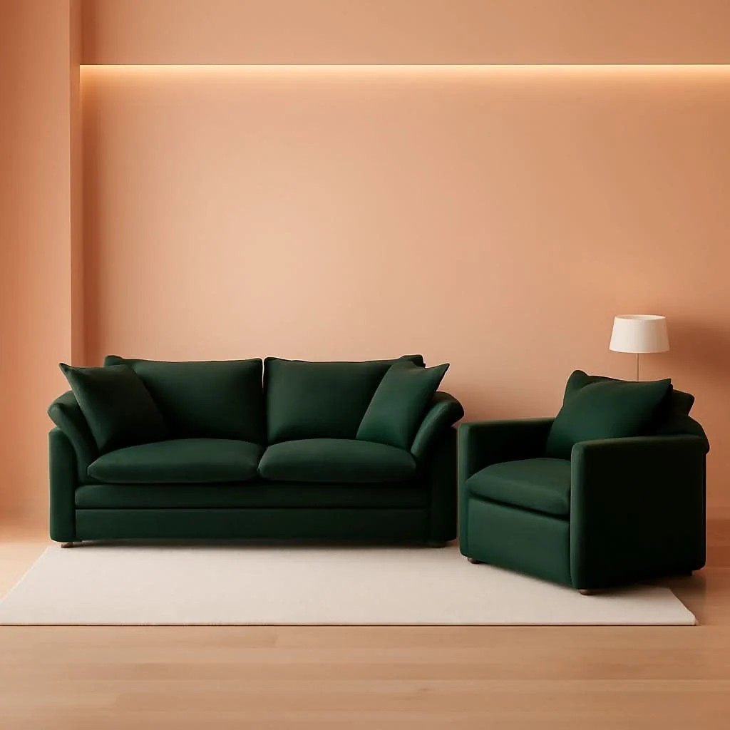 Safe Two Piece Loveseat And Armchair Set In Evergreen Chenille Secure