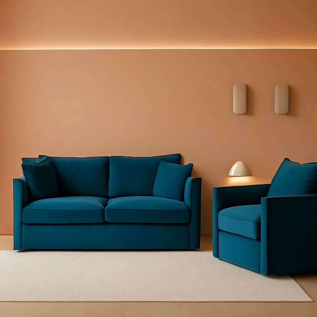High-End Blue Chenille Upholstered 2 Piece Loveseat And Armchair Set Unique