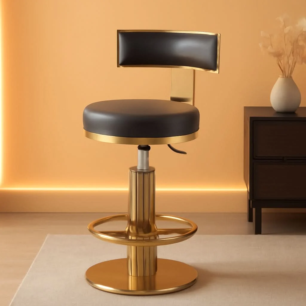Organic Black Gold Swivel Bar Stool With Backrest And Adjustable User-Friendly