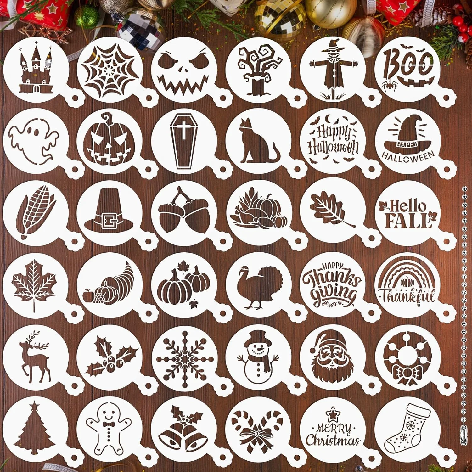 Crafted Julbear 36 Pieces Reusable Cookie Cake Stencils Templates Mold Tools for Christmas Halloween Thanksgiving Cookies Baking Painting Dessert Coffee DIY Outstanding