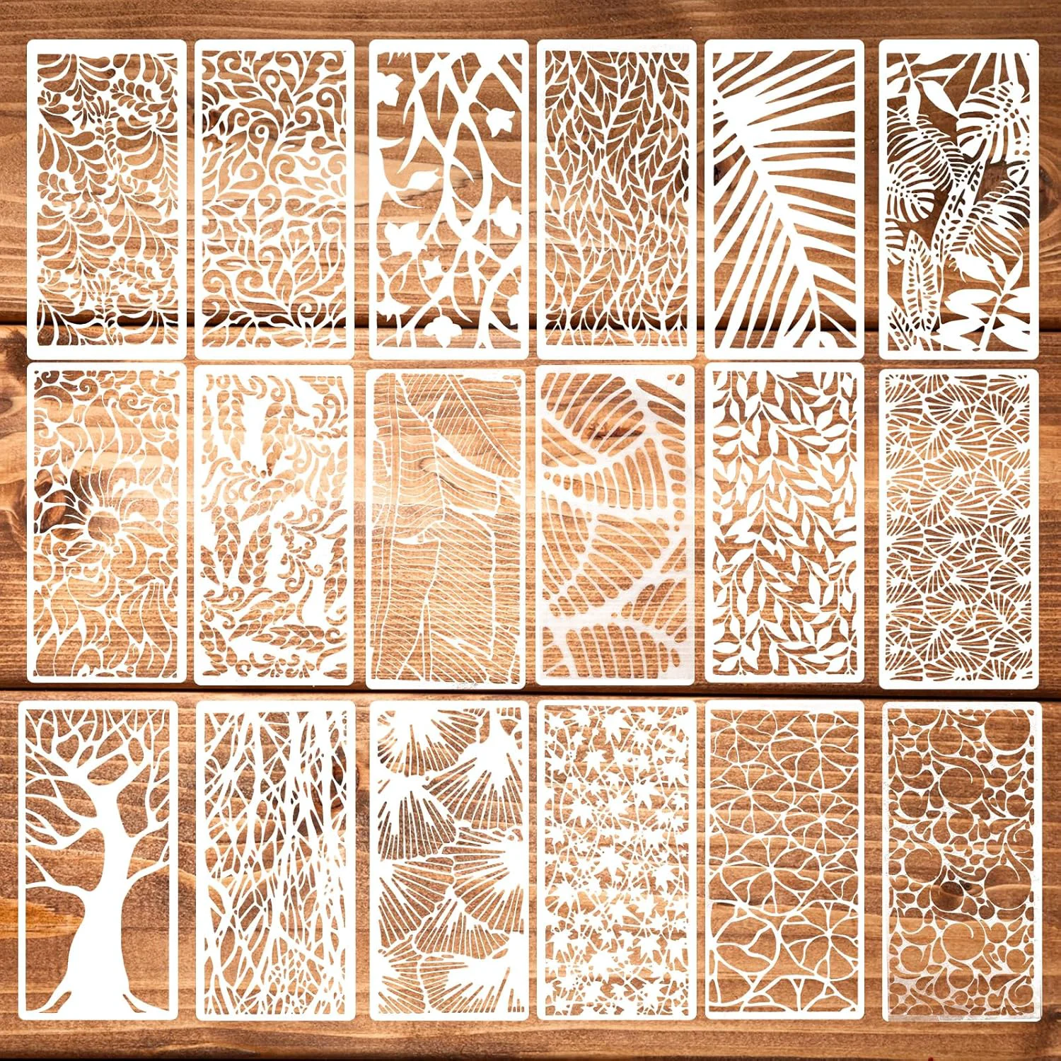 Crafted 18Pcs Stencils for Crafts Painting Reusable Cake Stencils Decorating Texture Stencil Background Stencil Leaf Floral Tree Templates for Painting on Innovative