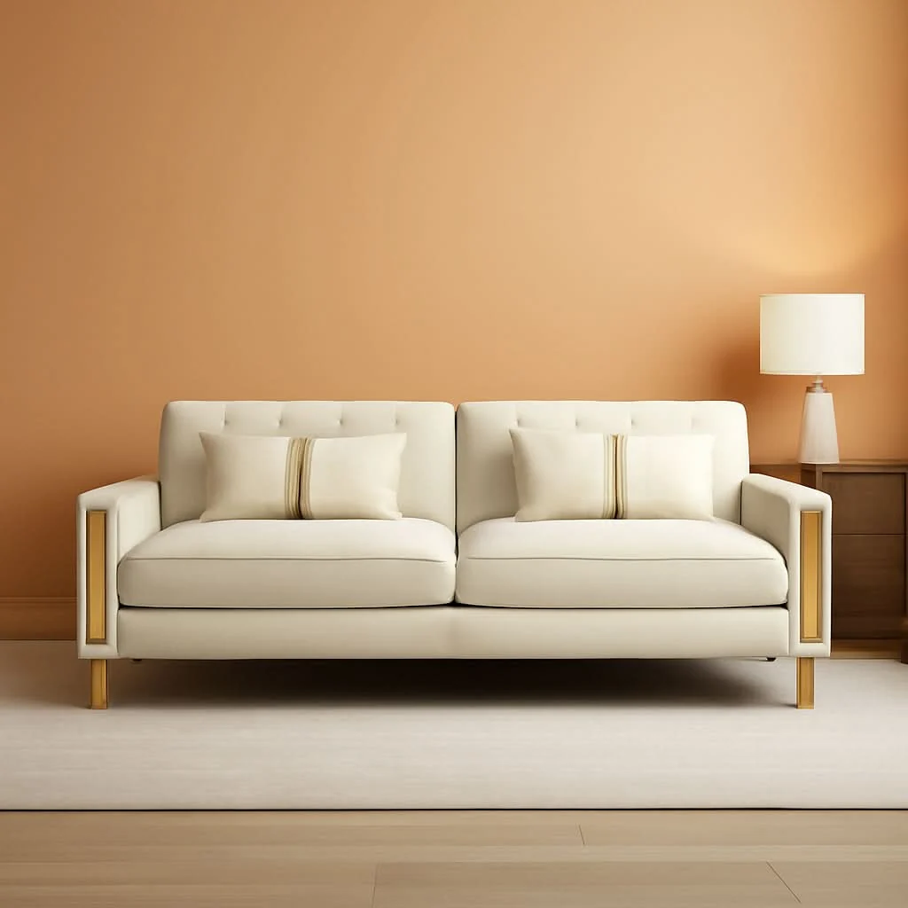Selected 86 Inch Beige Velvet Loveseat With Gold Metal Legs Modern Expertly Made