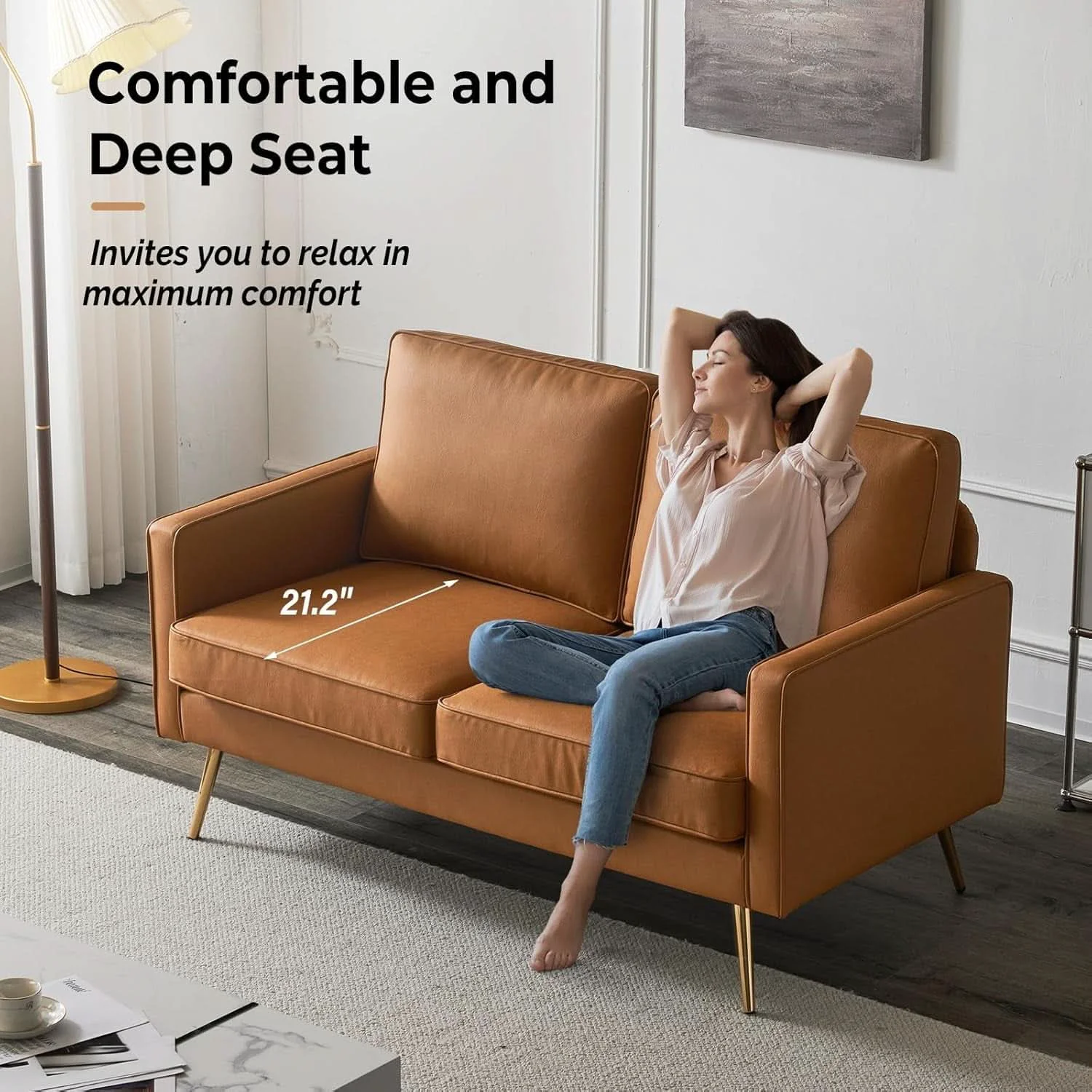 Convenient Modern 56 Inch PU Leather Loveseat for Small Spaces Healthy