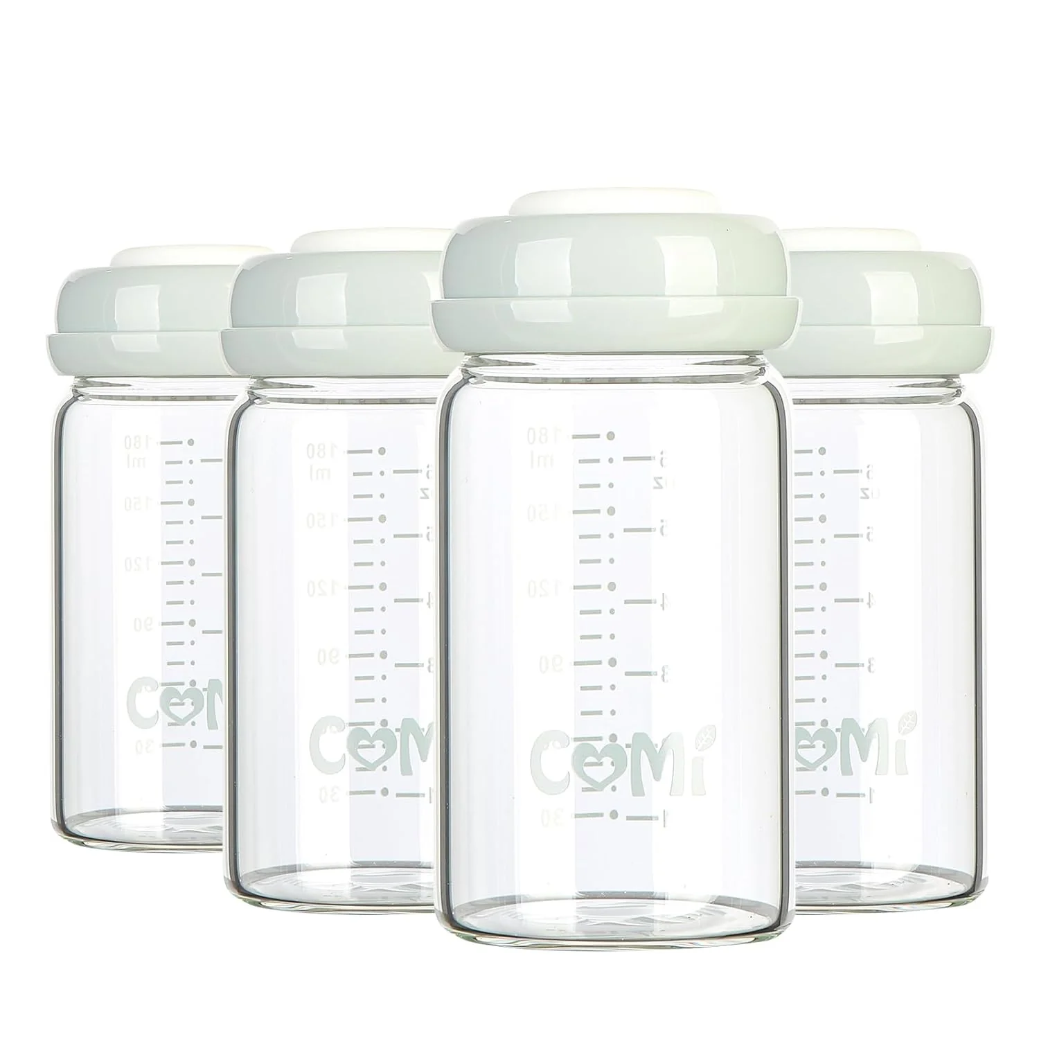 User-Friendly Comi Wide Neck Glass Breastmilk Collection n Storage Bottle 4 Packs 6oz with Screw Ring Sealing Disk Re-markable Sealing Disc. BPA Enhanced