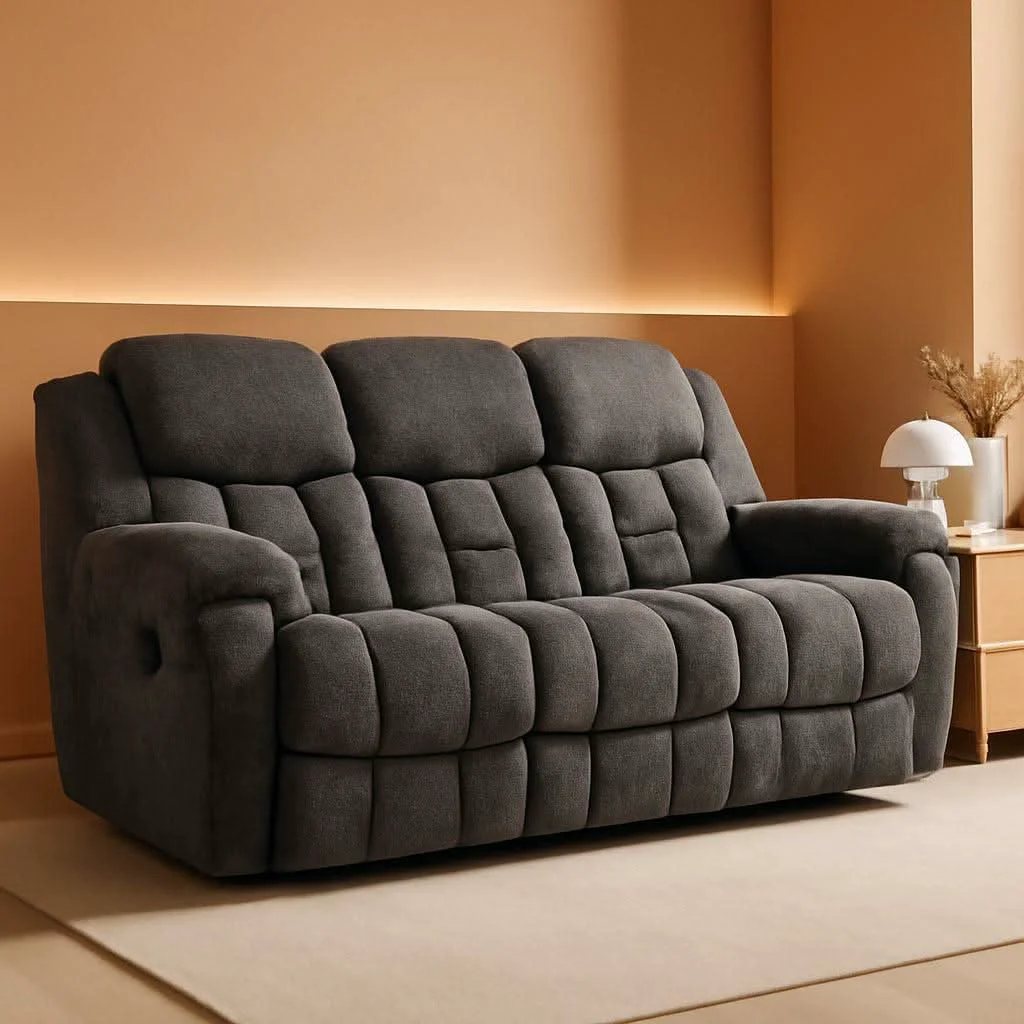 Superior Gray Manual Reclining Sofa Stain Resistant Upholstery Certified