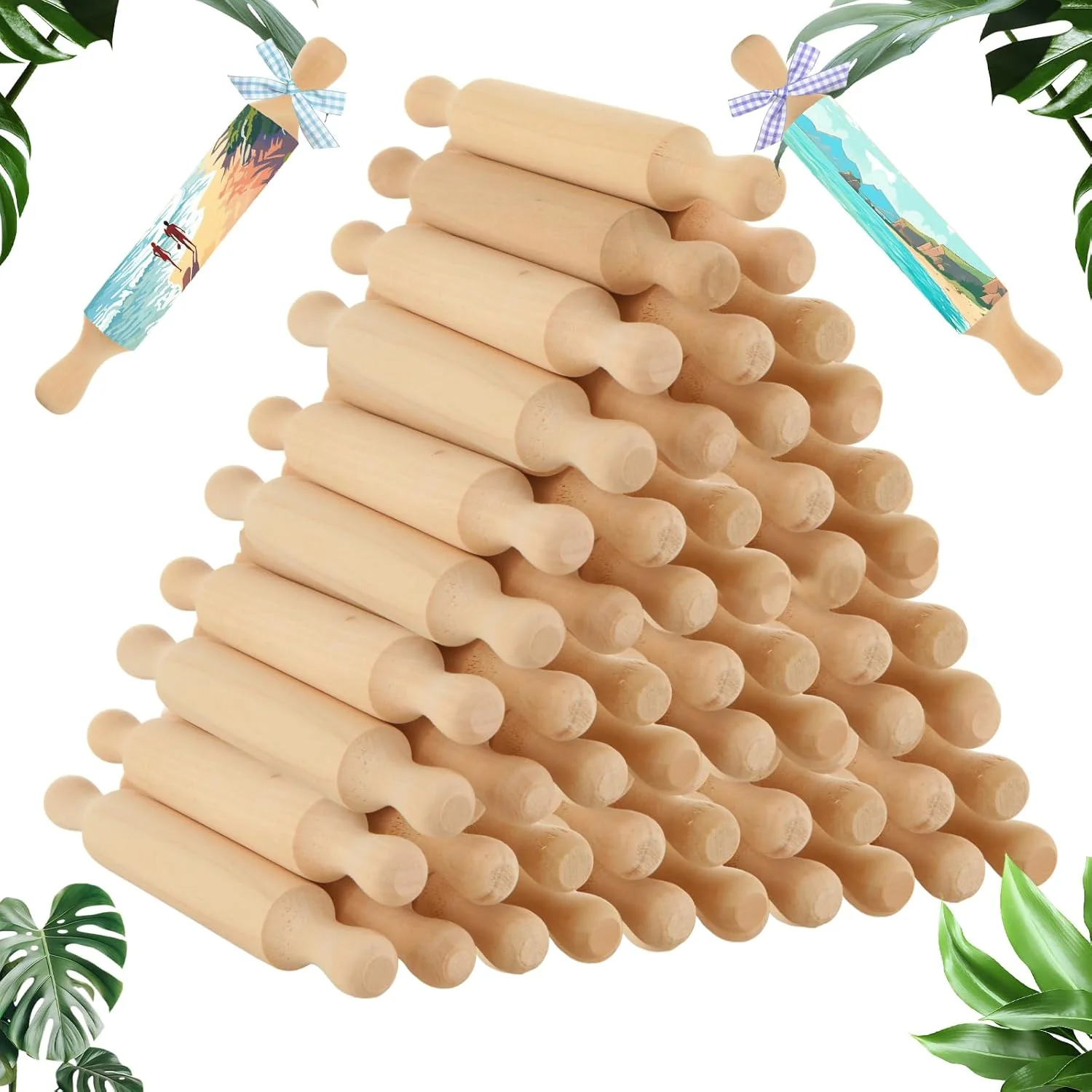 User-Friendly 50Pcs Wooden Mini Rolling Pin 5.5 Inches Mini Rolling Pin for Crafts Small Dough Rolling Pins for Imaginative Play and Baking Pastry Pizza Cookie Practical