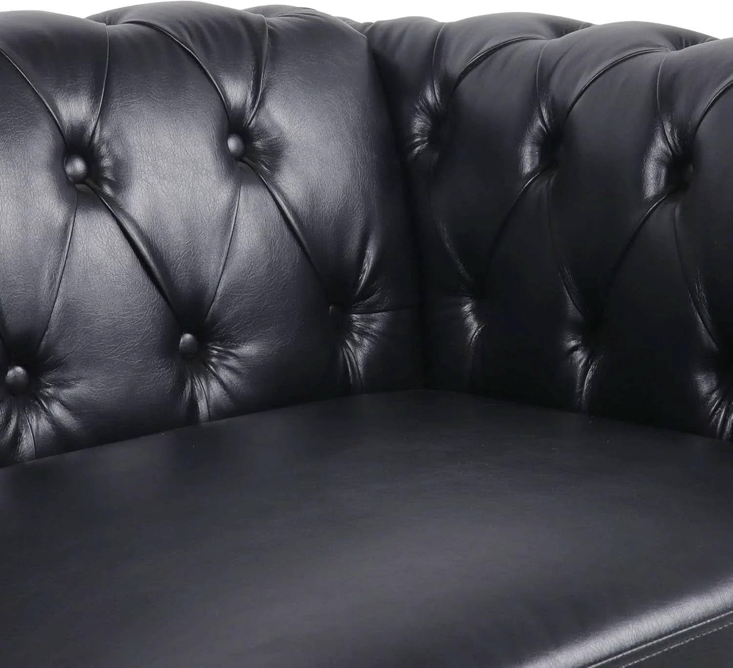 Authentic Black Faux Leather Chesterfield Sofa Set 3 Seater Loveseat Certified