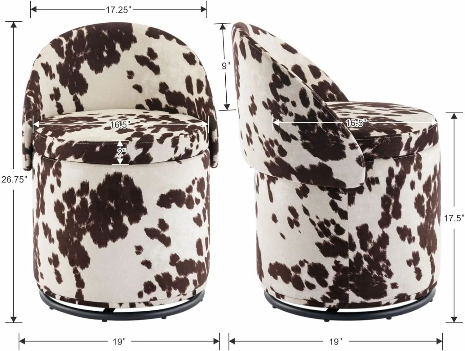 High-Performance Milk Cow Velvet Upholstered Vanity Chair Storage Swivel Proven