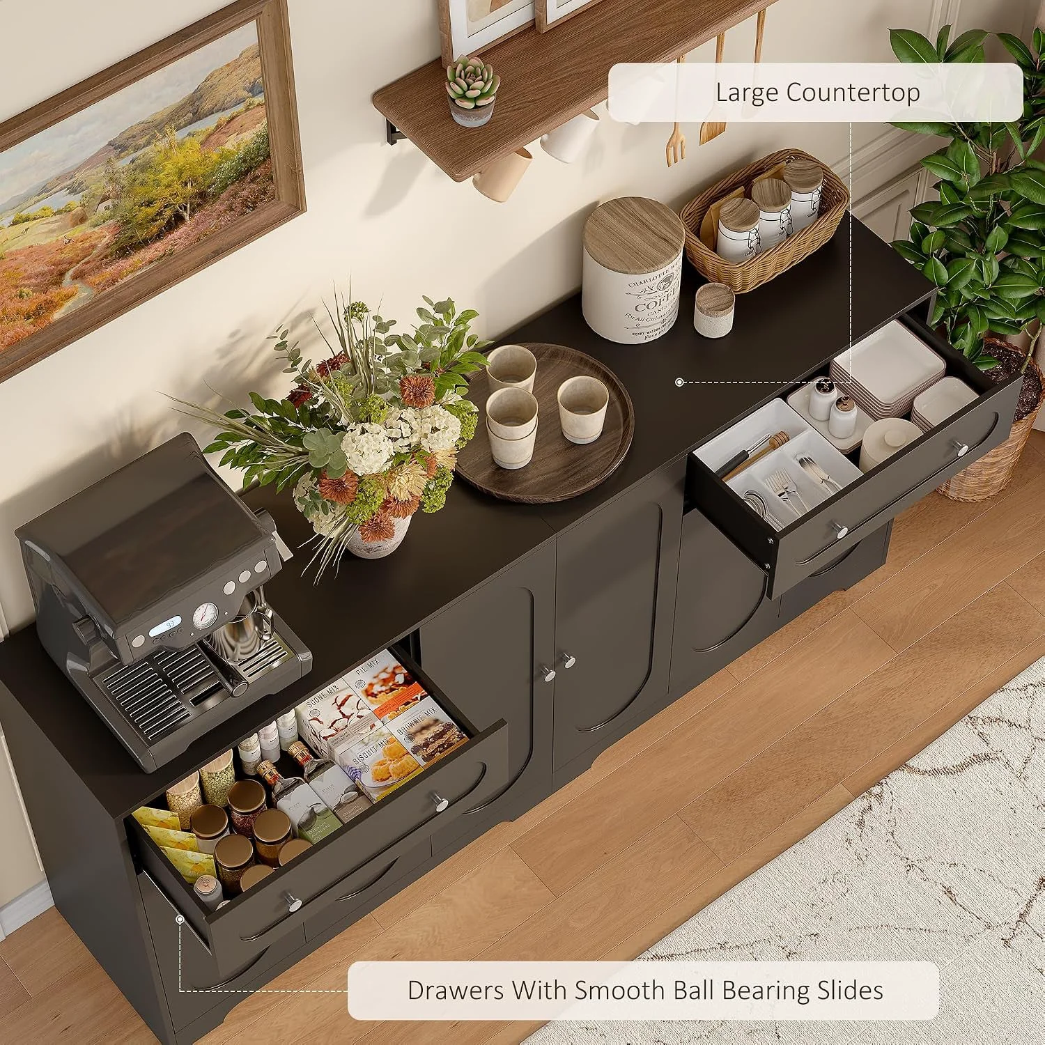 Official Contemporary Arched Black Sideboard With Drawer Storage Detailed