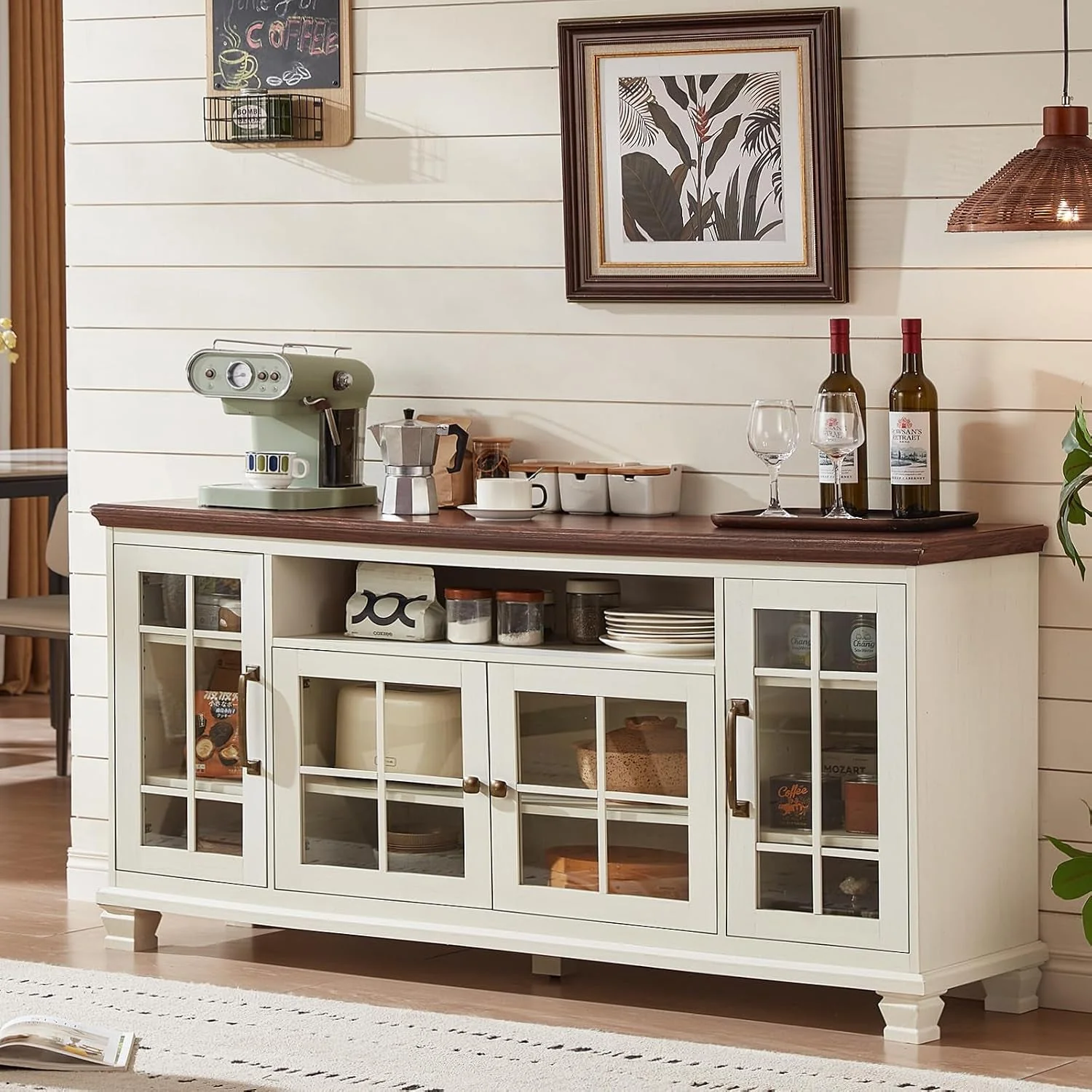 Unique Large 60 Inch Vintage White Sideboard Buffet Cabinet Reusable