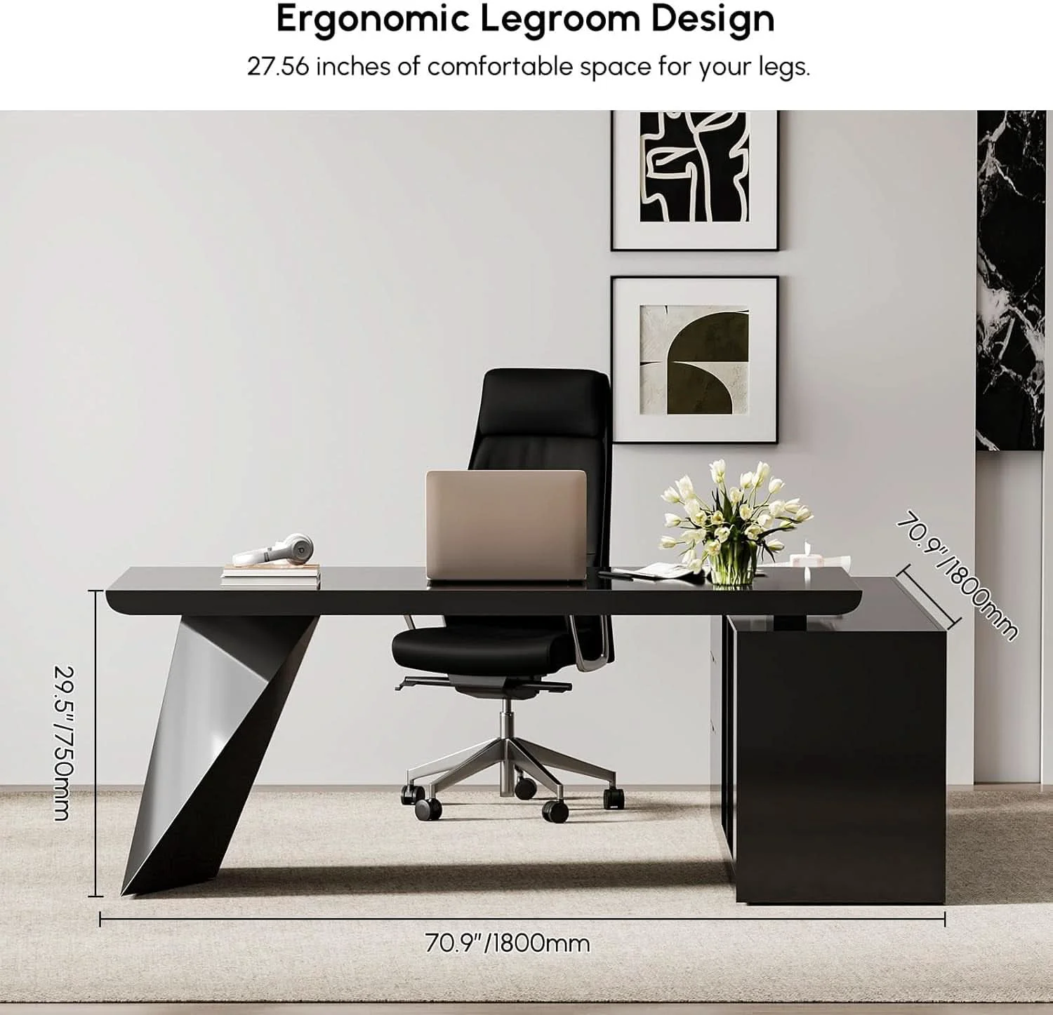 World-Class Modern L Shape Executive Desk With Drawers And Cabinet Selected