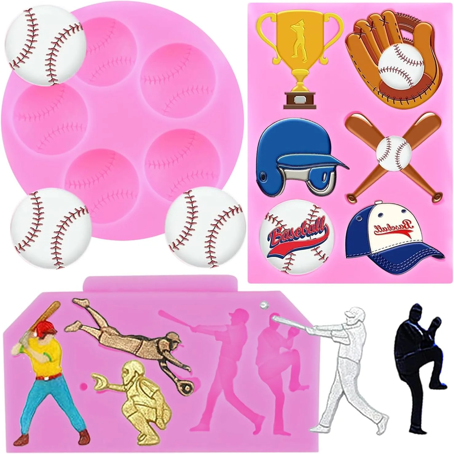 Original Design Mujiang Baseball Fondant Molds Sports Theme Silicone Molds Baseball Cap Bat Cake Decoration Mold For Cake Decorating Chocolate Gum Paste Candy Reusable
