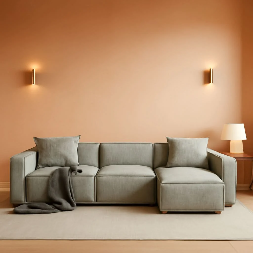 Soft Grey Modular Sectional Sofa Set With Ottoman And Chaise First-Class