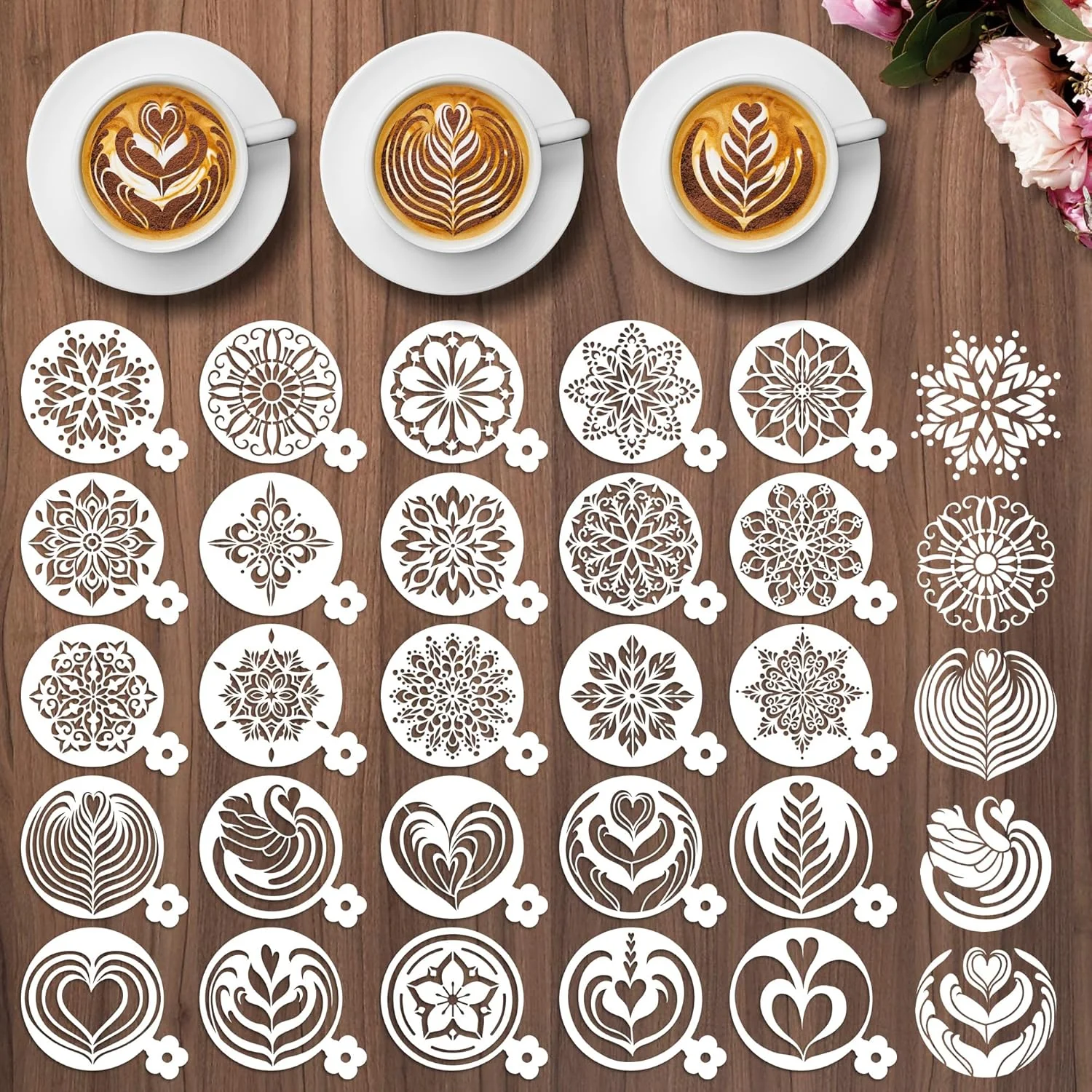 Classic Mandala Cookie Coffee Stencils – 25 Pcs Mandala Latte Art Cookie Stencils for Coffee Cake Bread Decor Trusted