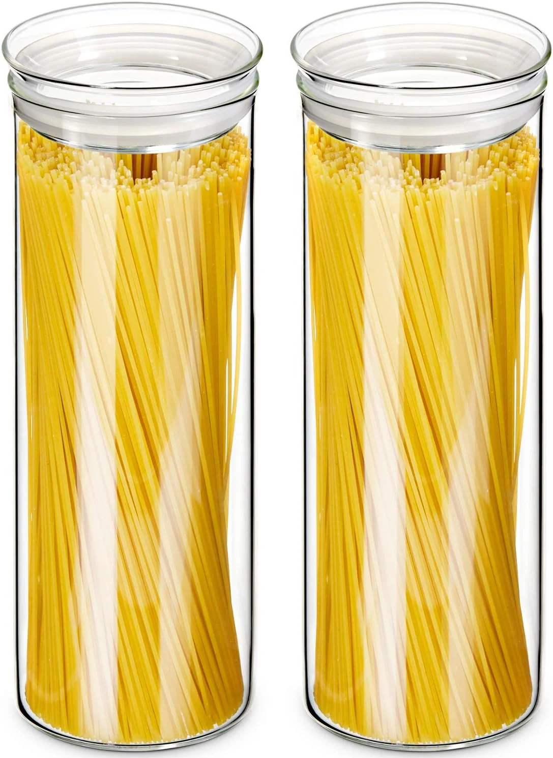 Fast Zens Glass Spaghetti Pasta Storage Container with Lids Set of 2 65oz Tall Clear Airtight Food Storage Jar Canisters for Kitchen Pantry Noodles Flour Carefully Designed