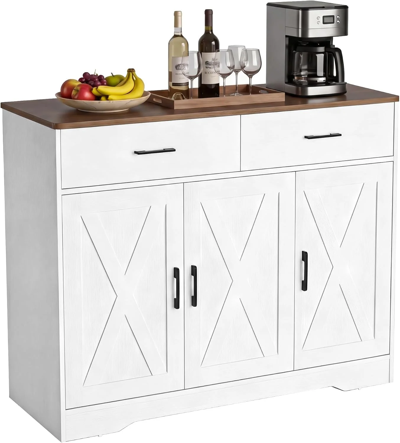Trendy White 42 Inch Farmhouse Barn Door Sideboard Cabinet Verified