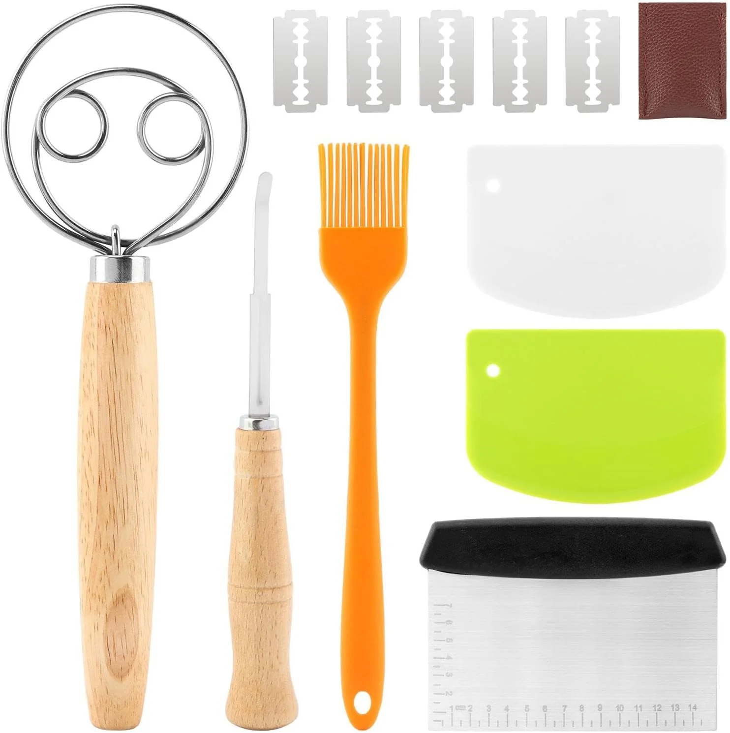 Breathable Danish Dough Whisk with Sourdough Scoring Tool Bread Making Tools Baking Supplies Dough Hook Dutch Whisk Bread Lame Bench Scraper Pastry Brush Prestigious