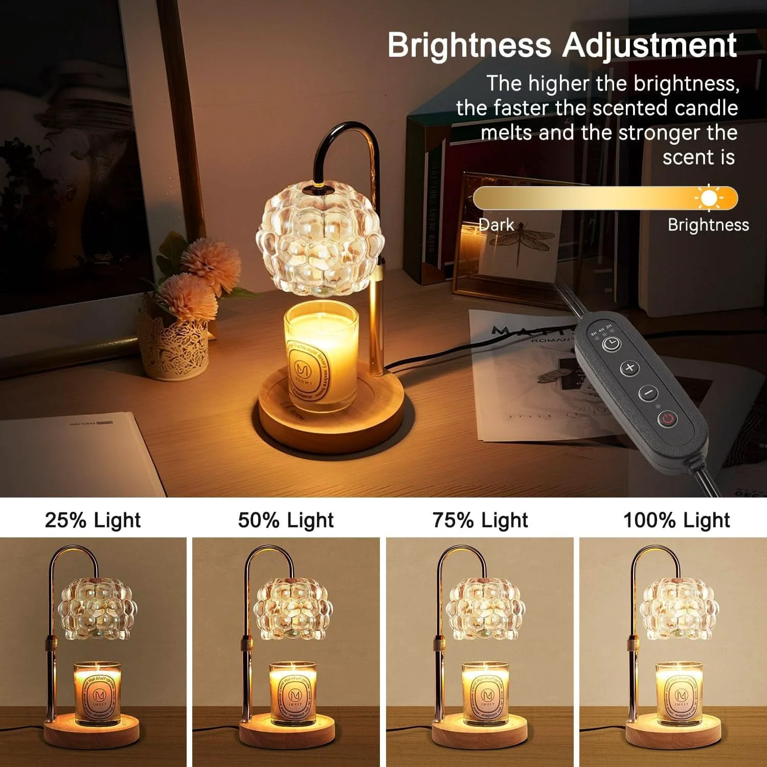 Stylish Candle Warmer Lamp With Adjustable Dimmer Illumination Contemporary