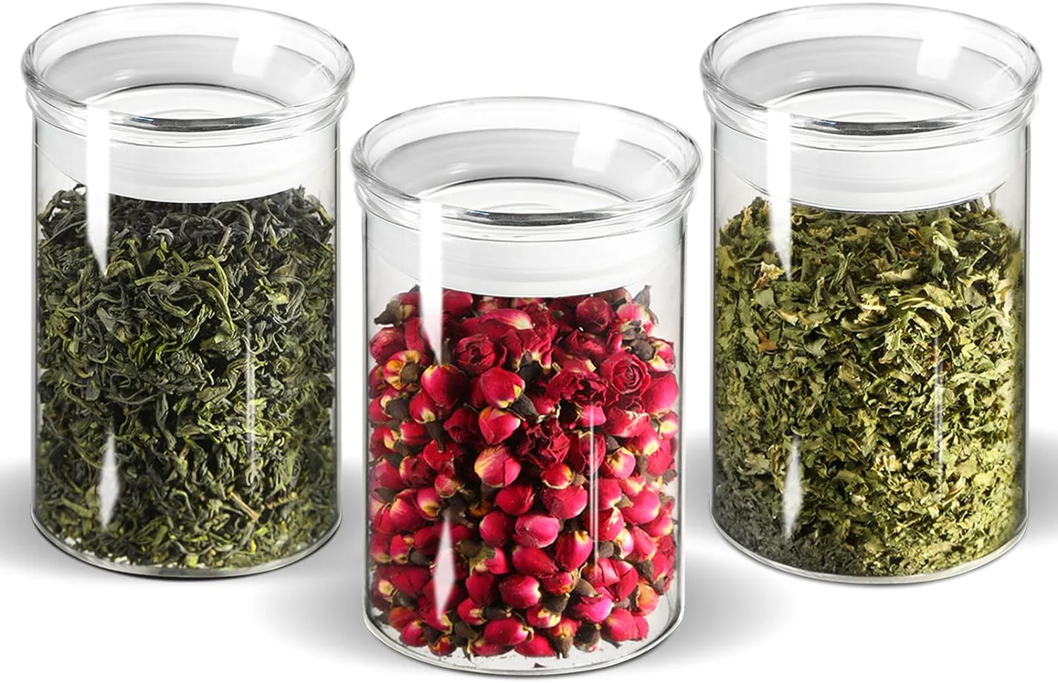 Smart Zens 15oz Glass Food Storage Jars Set of 3 Clear Glass Canisters with Airtight Lids Small Container Spice Jars for Kitchen Herbs Sugar Elegant