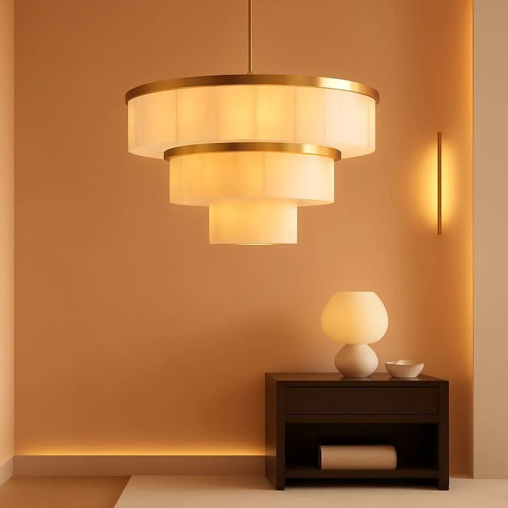 Reliable Alabaster 3 Tier Chandelier 34 Inch Gold Finish Fixture Top-Quality