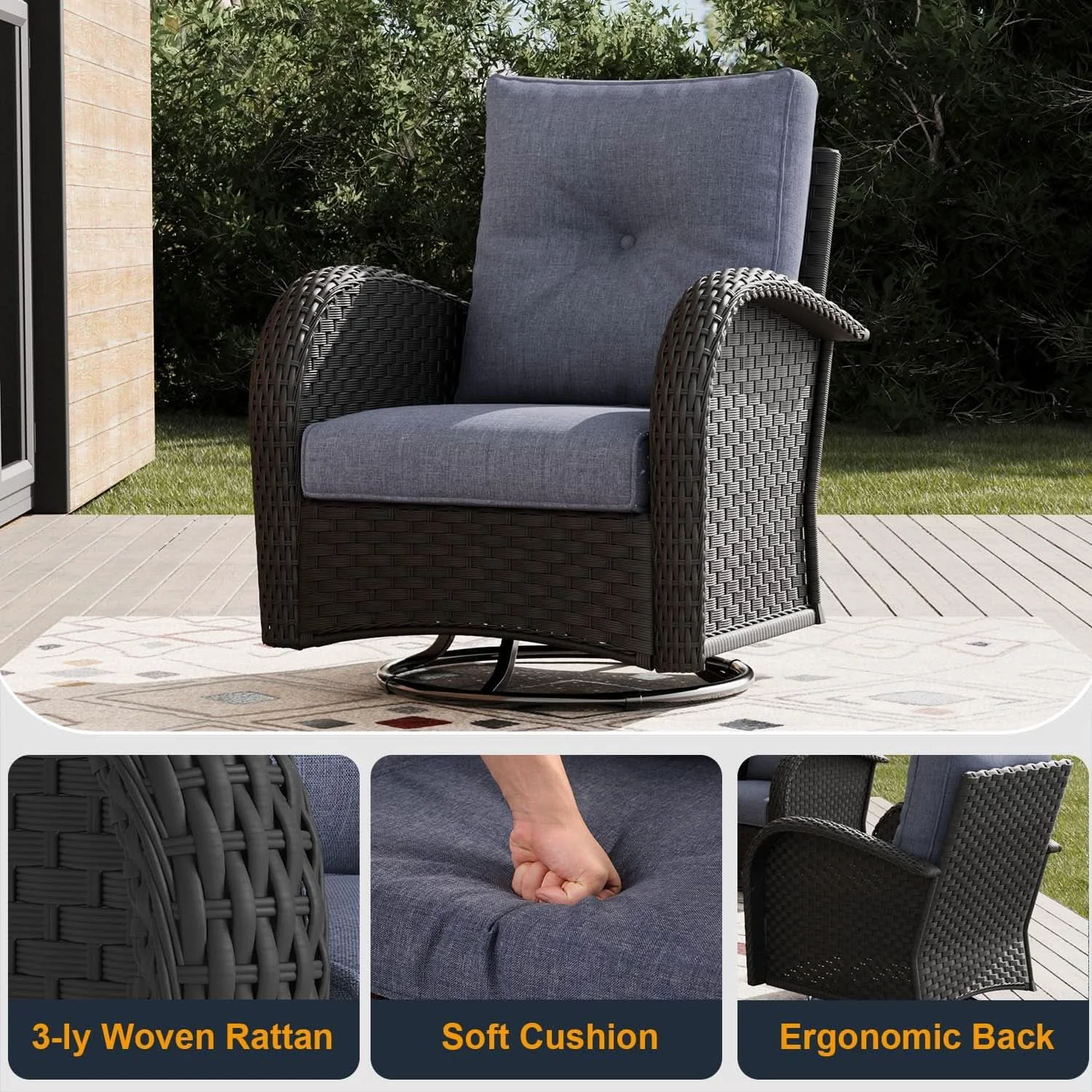 Advanced Outdoor Patio Furniture Set With Fire Pit Table 10 Piece Wicker Swivel Stylish